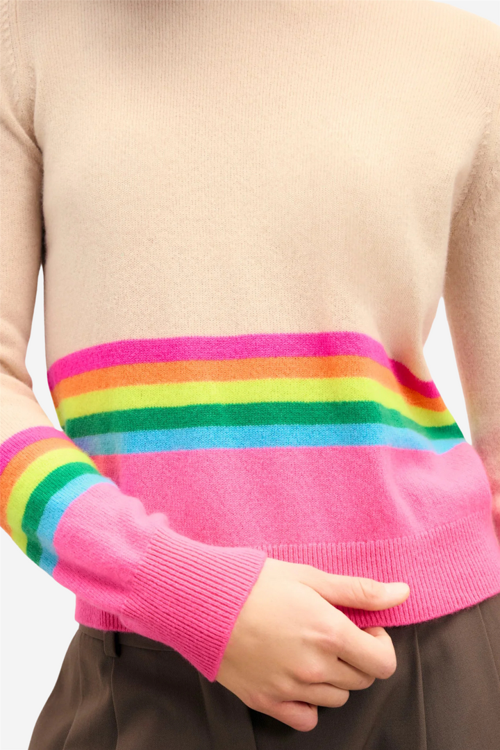 Low Crewneck Sweater With Multicolored Stripes Sable