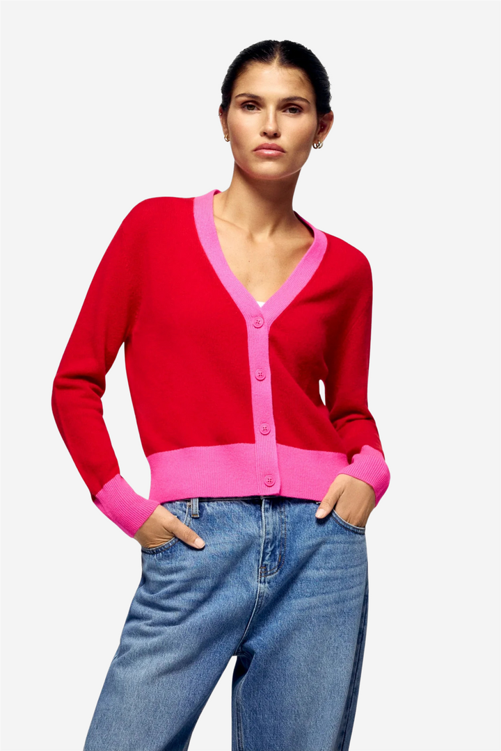 Two Color Cardigan Hot Red