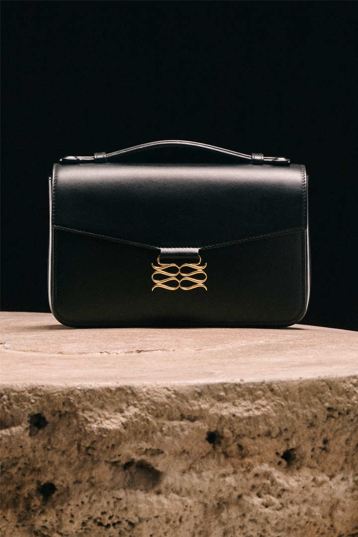 Monogram Leather Shoulder Bag Black