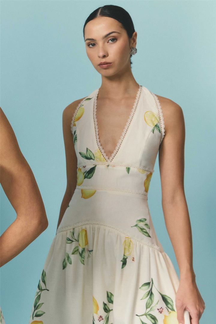 Hana Halter Gown Lemon Print