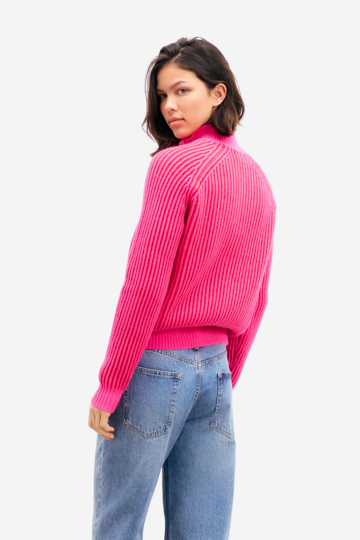Two-Tone Yarn Quarter Zip Neck Sweater Passion Red
