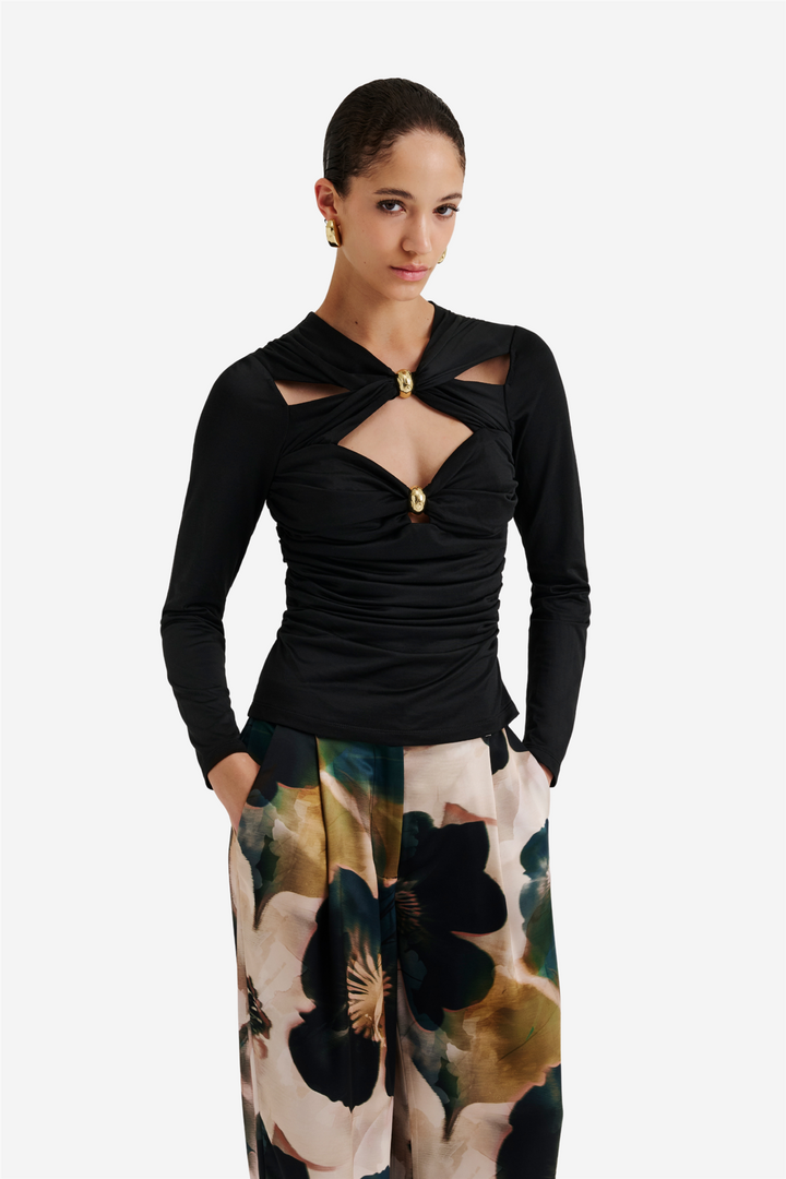 Amela Embellished Long Sleeve Jersey Top Black