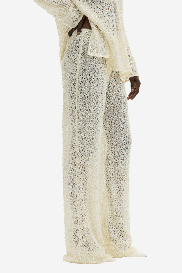 Pamela Embellished Lace Trousers Pearl