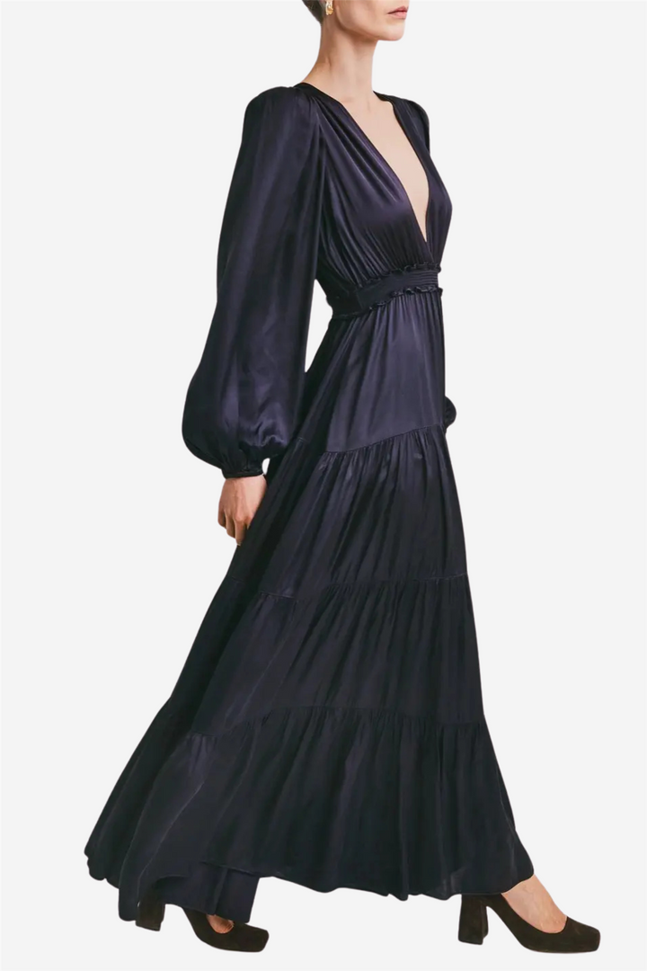 Satin Maxi Dress Dark Blue