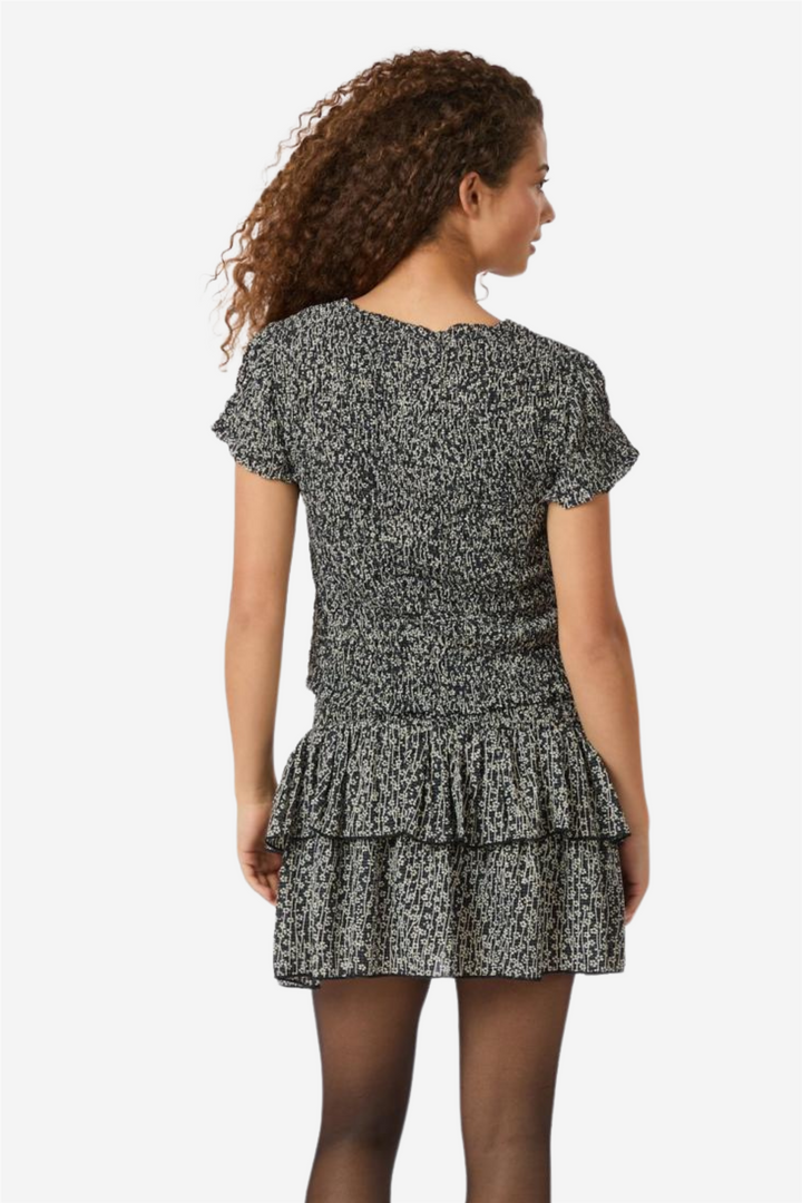 Aletta Flower Check Top Black