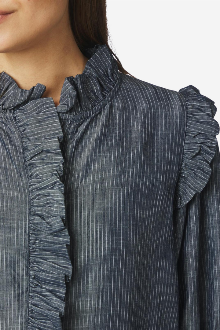Chacha Chambray Stripe Blouse Dark Blue