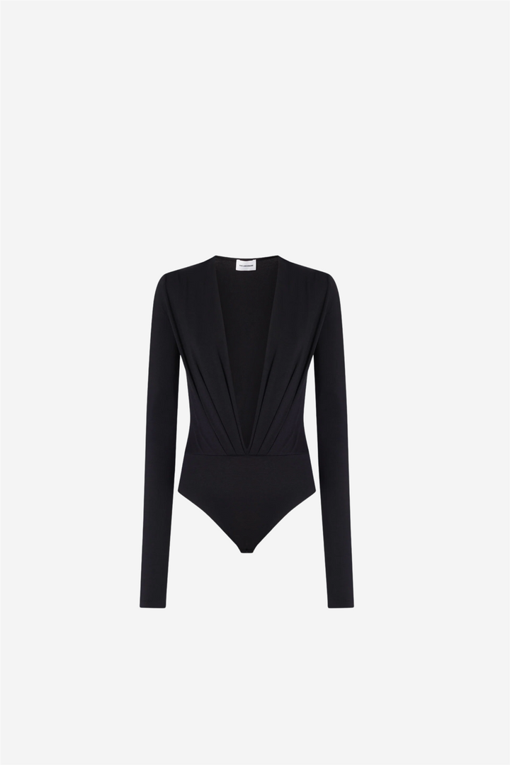 Zelda Bodysuit Deep V Neck Black