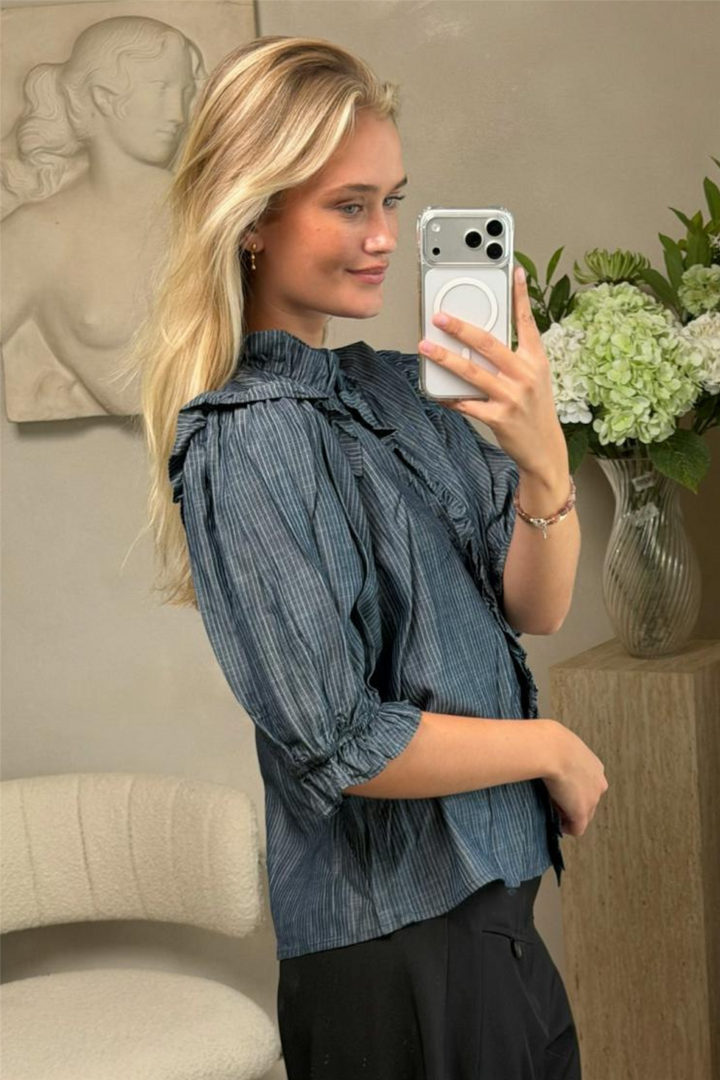 Chacha Chambray Stripe Blouse Dark Blue
