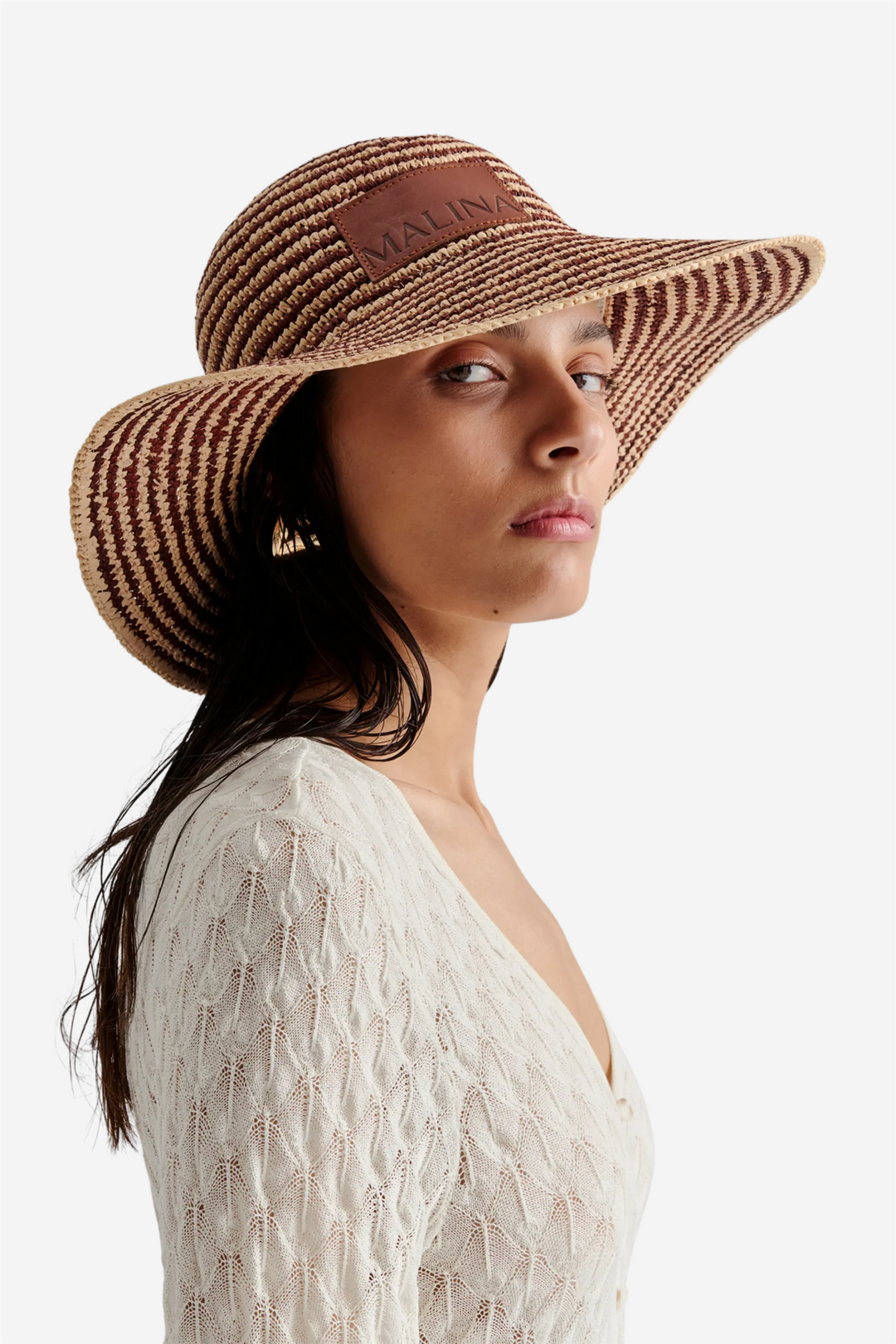 Lyra Wide Brim Raffia Hat Terracotta Stripe