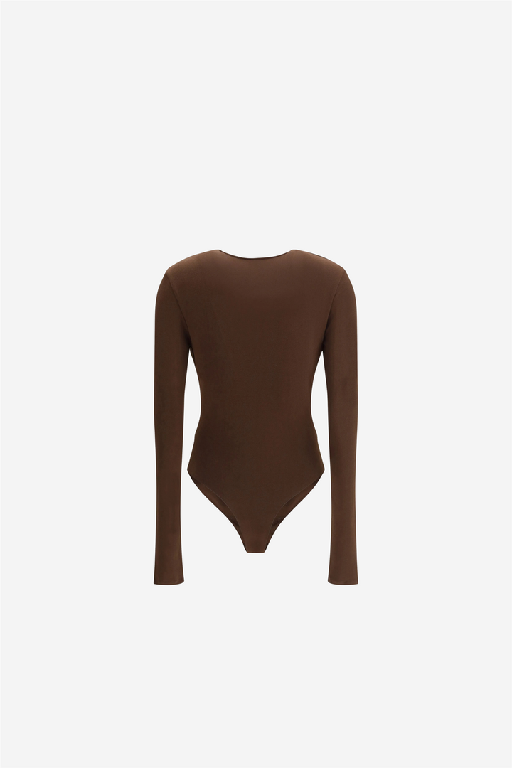 Zelda Bodysuit Deep V Neck Dark Brown