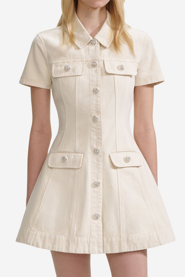 Cream Collared Denim Mini Dress