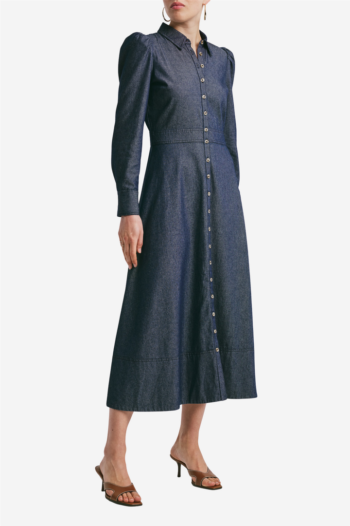 Denim Button-Down Dress Dark Blue