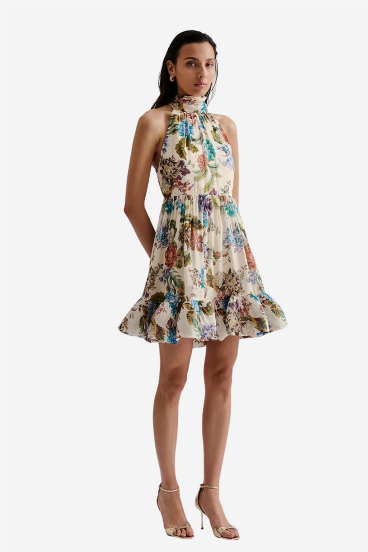 Fern Halterneck Ruffled Mini Dress Botanic Florals