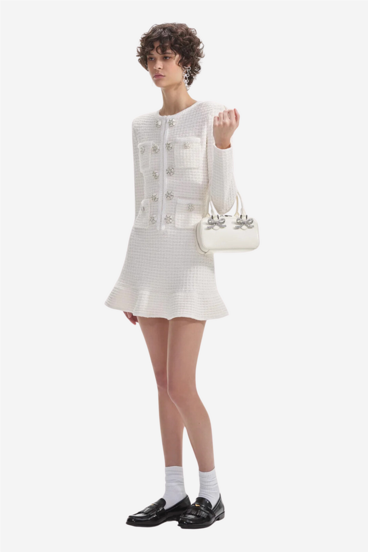 Cream Buttoned Knit Mini Dress Cream