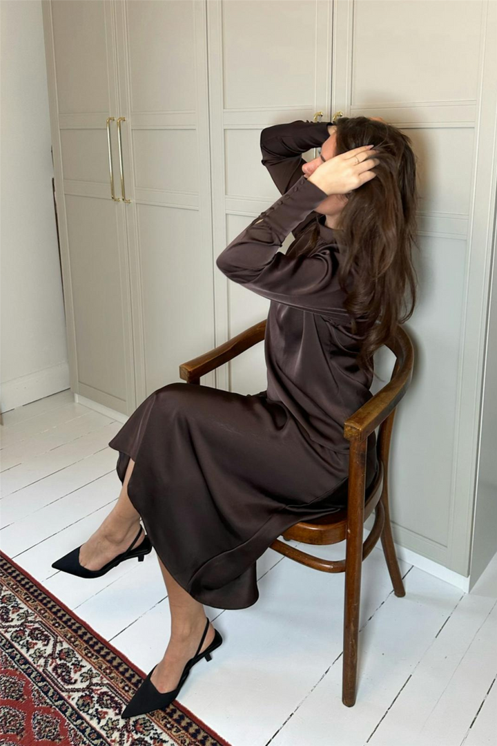 Vicky Heavy Sateen Skirt Dark Brown