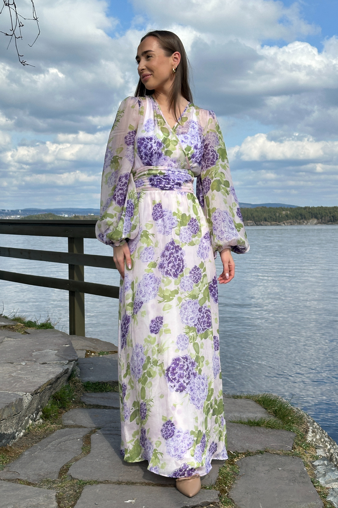 Cupro Tieband Gown Purple Flowerfield
