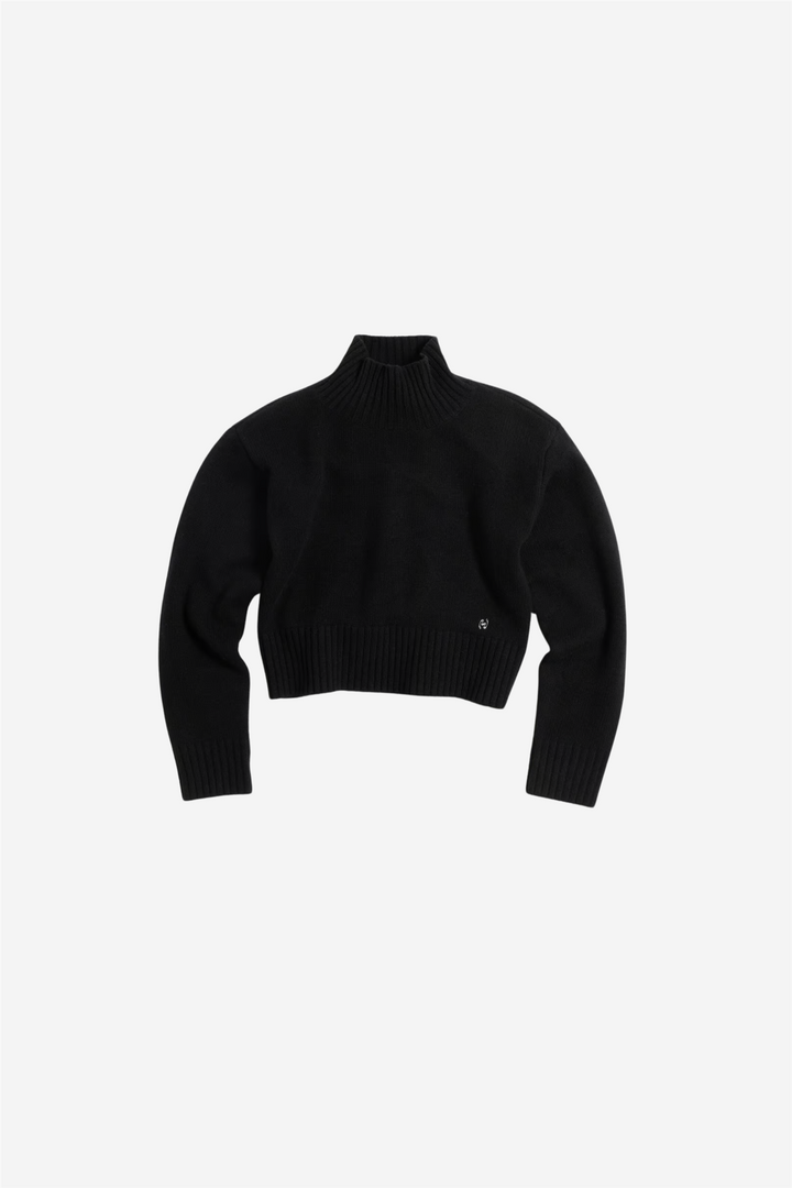 W. Wool Cropped Turtleneck Black