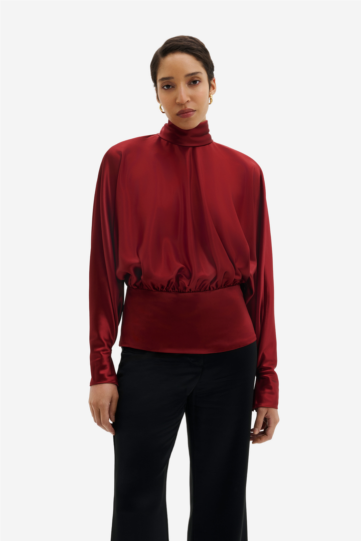 Vilja High-Neck Satin Blouse Ruby