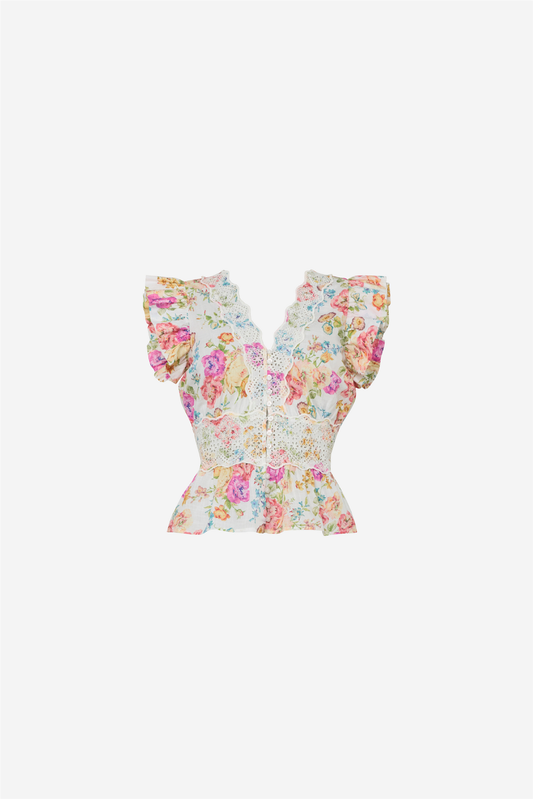 Cotton Slub Flounce Top Flora