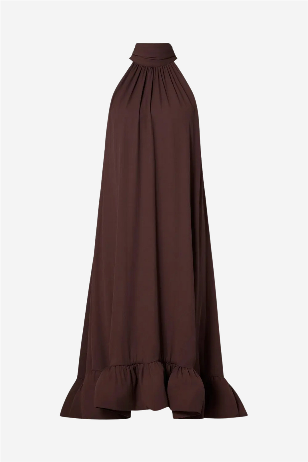 Sabrina Halterneck Ruffled Midi Dress Chocolate