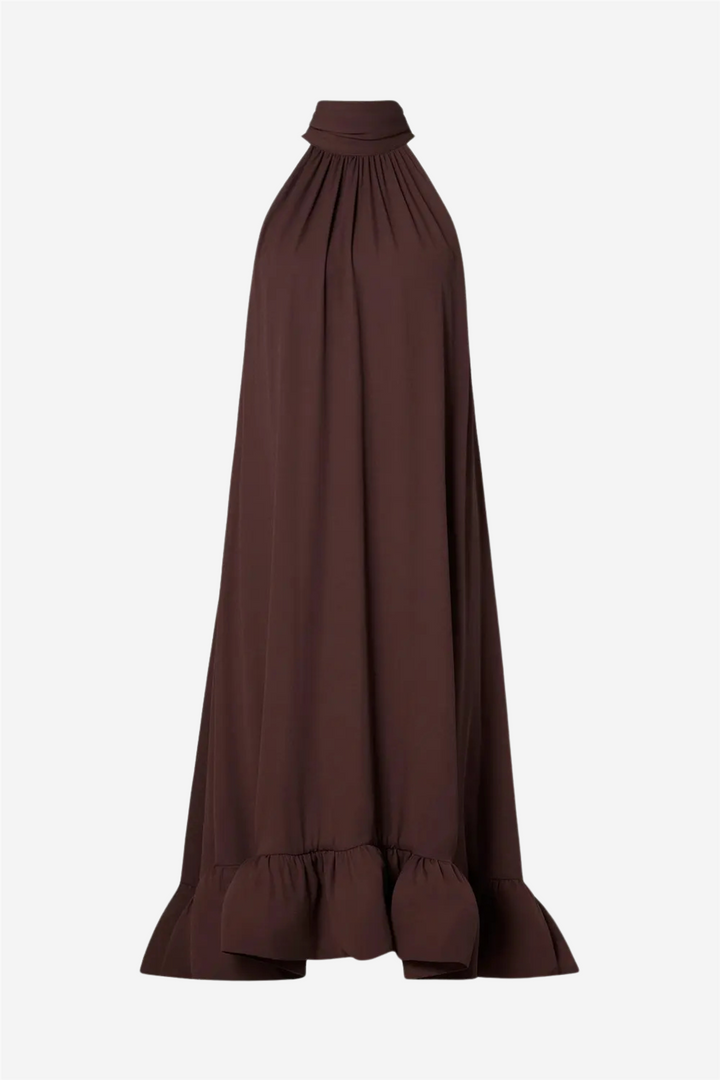 Sabrina Halterneck Ruffled Midi Dress Chocolate