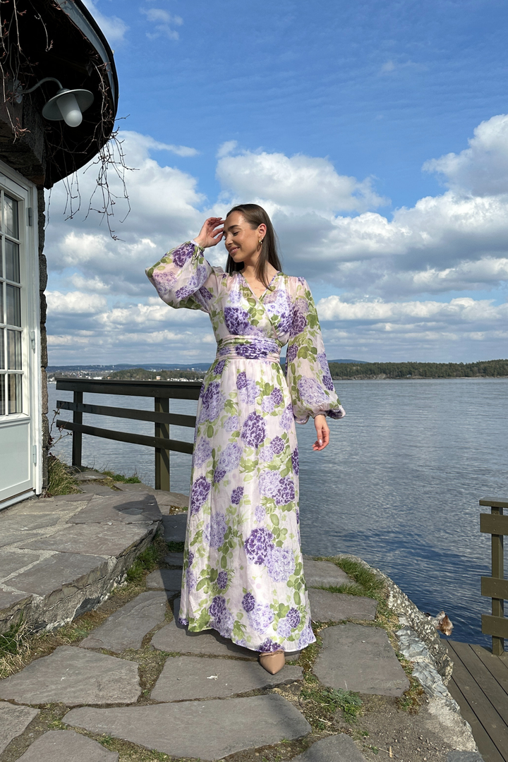 Cupro Tieband Gown Purple Flowerfield