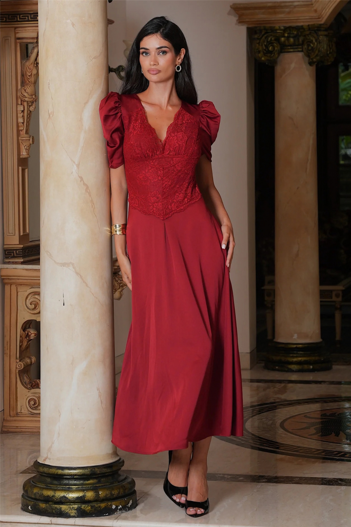 Francis Lace Midi Dress Red