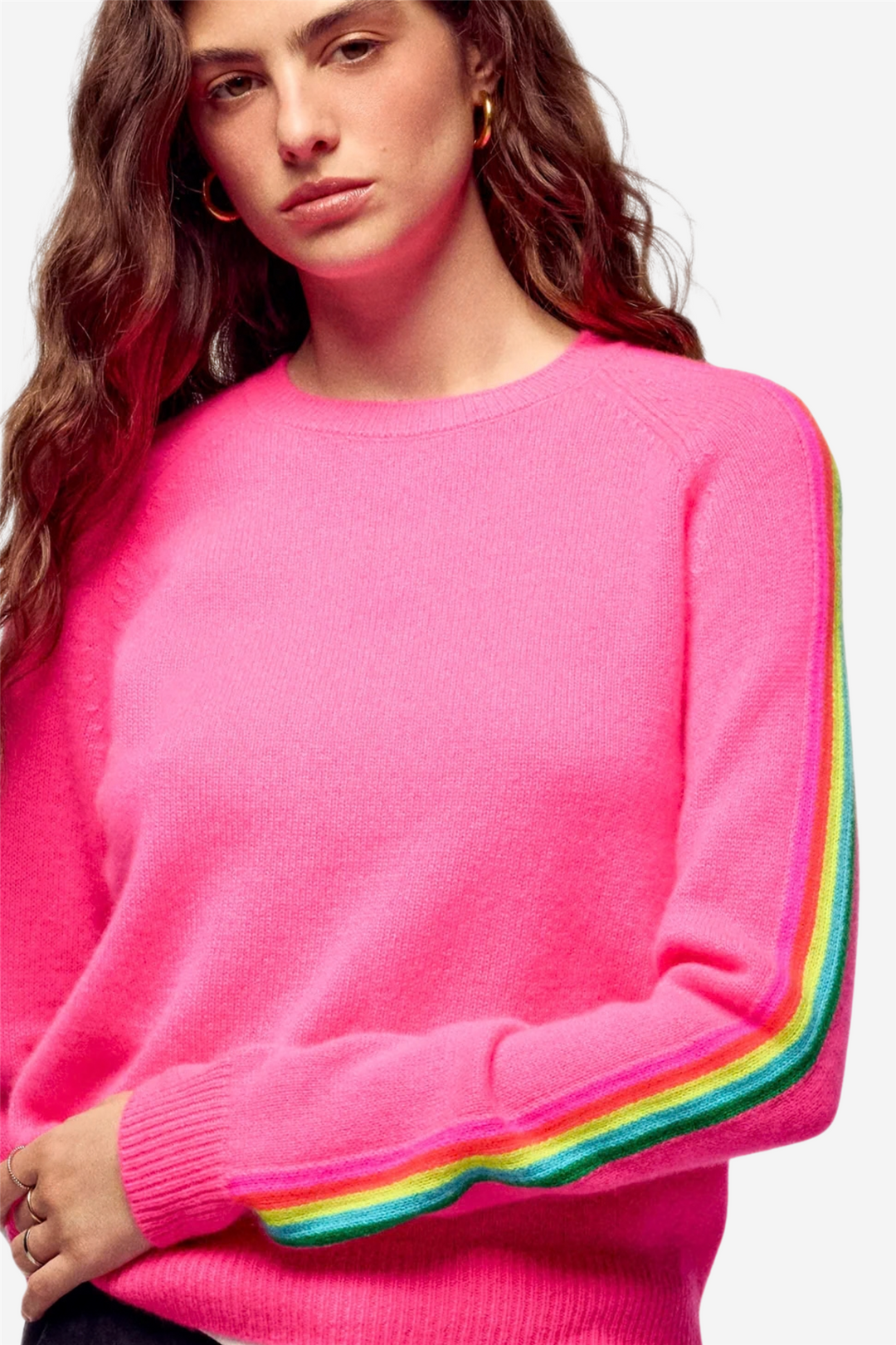 Multicolor Striped Crewneck Sweater Tokyo Pink