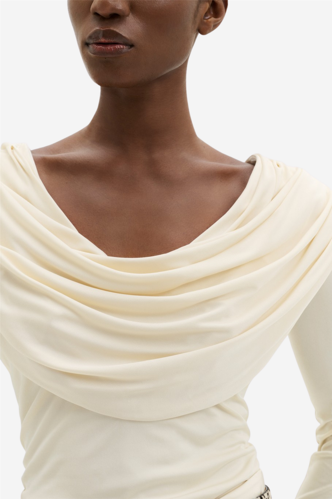 Signe Cowl Neck Jersey Top Pearl