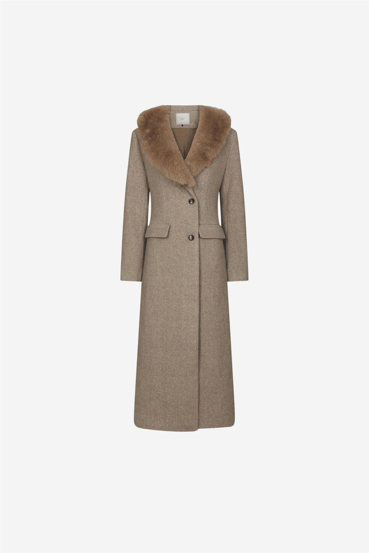 Corina Herringbone Twill Coat Beige Melange