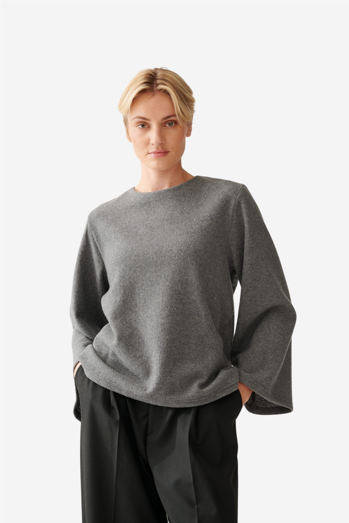 Woven Wide Sleeve Top Grey Melange