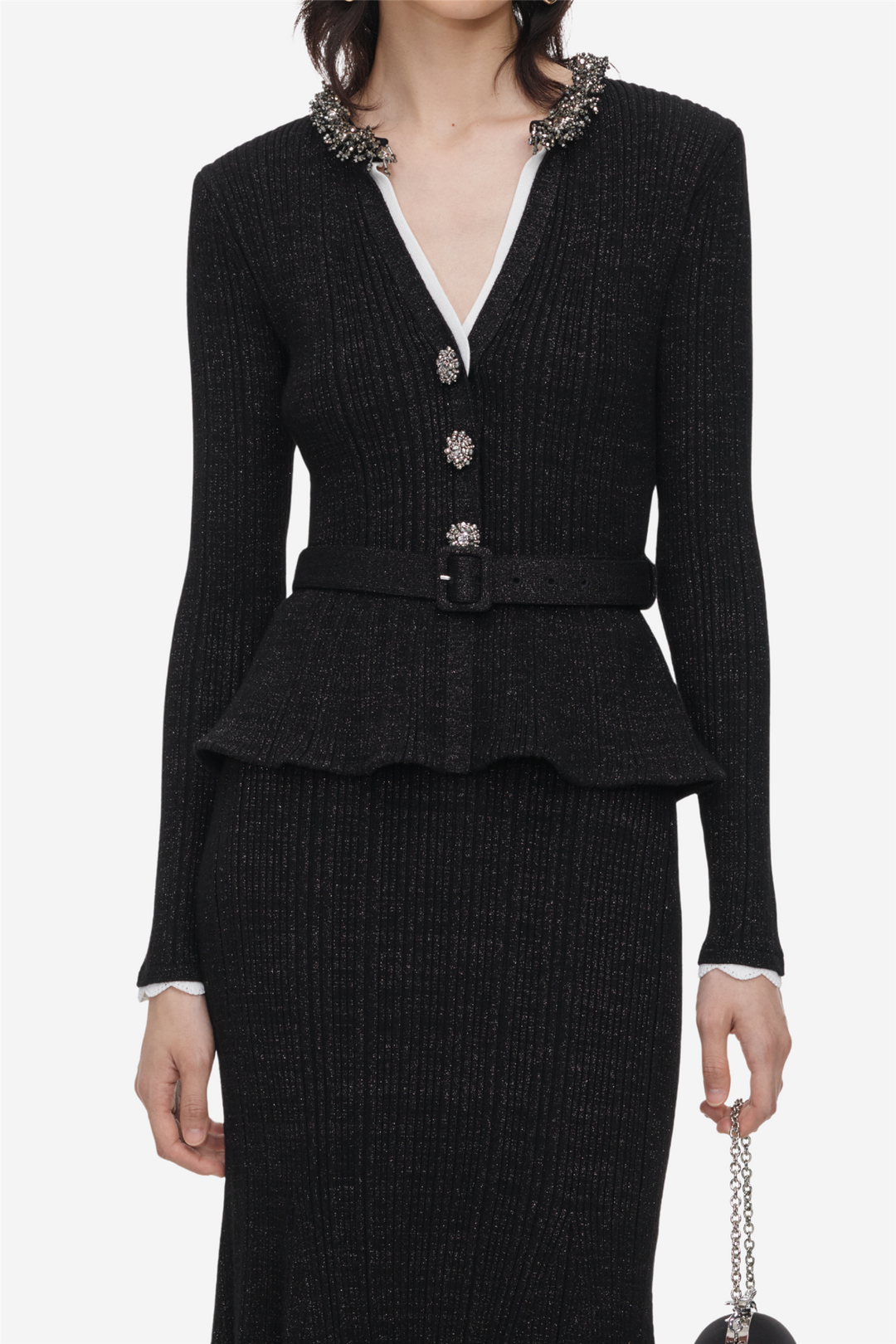 Lurex Rib Knit Midi Dress Black