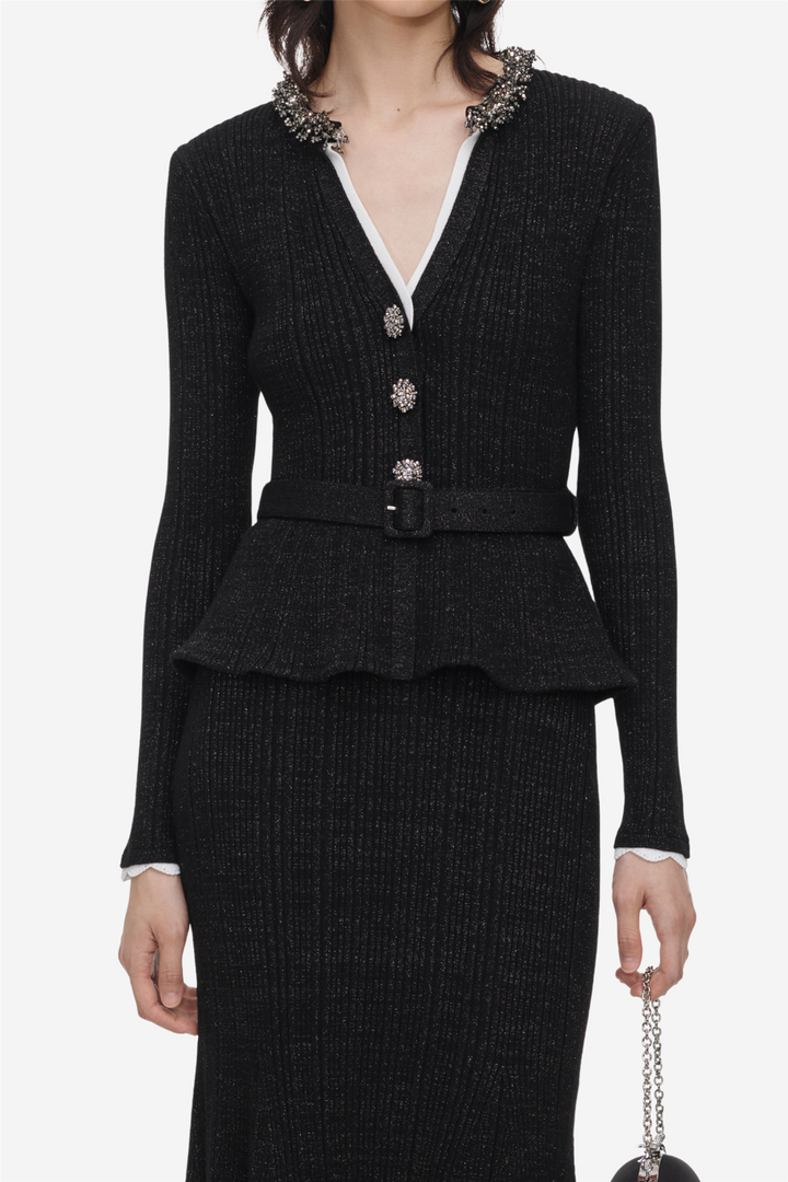 Lurex Rib Knit Midi Dress Black
