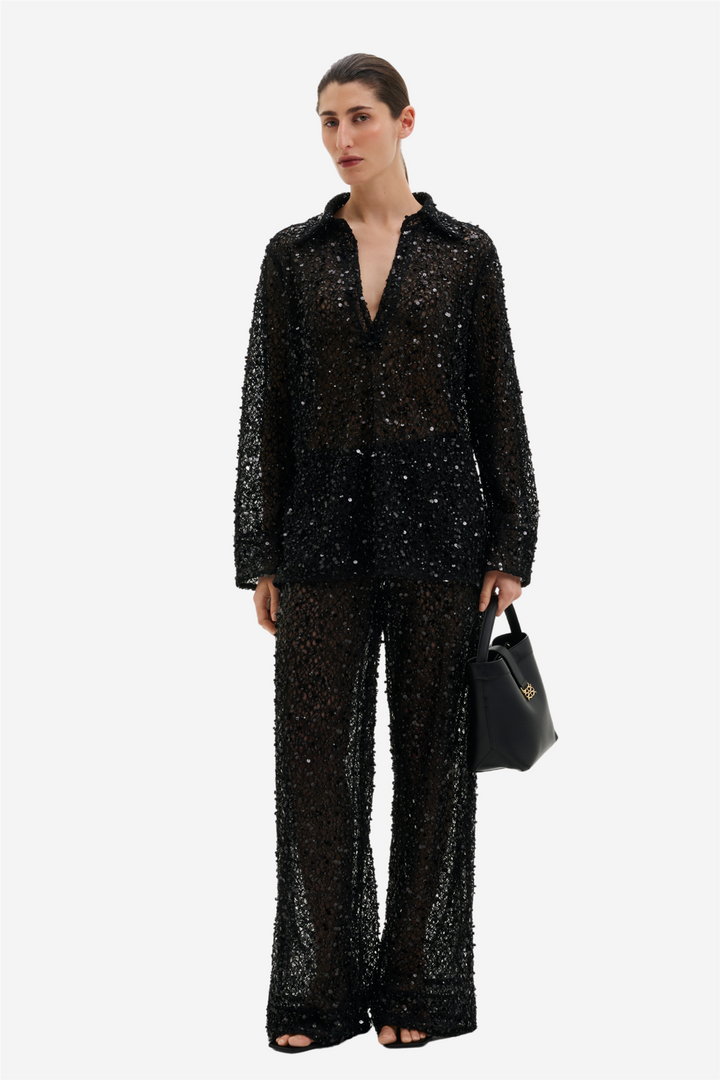Pamela Embellished Lace Trousers Black