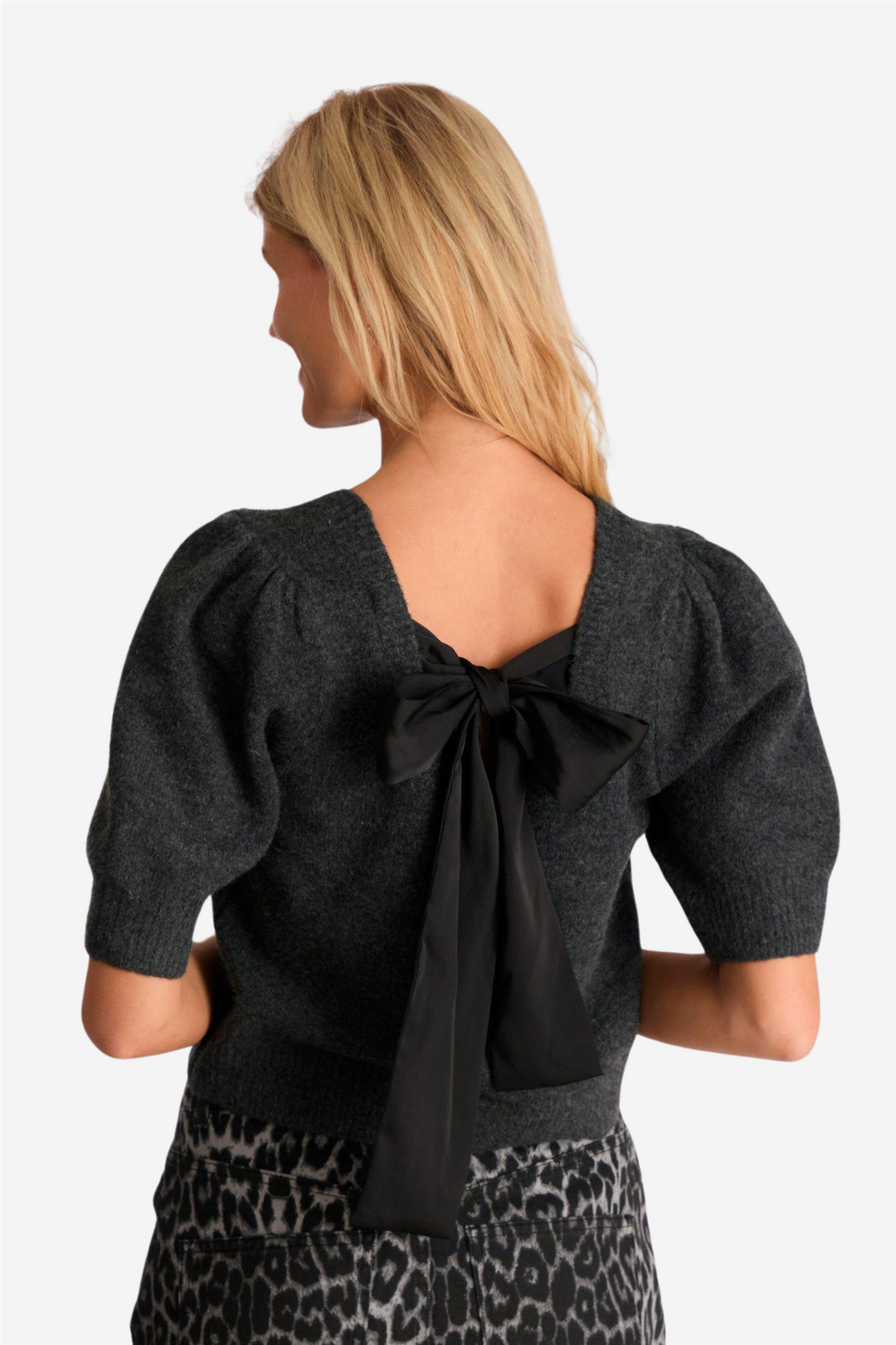 Martha Bow Knit Tee Anthracit