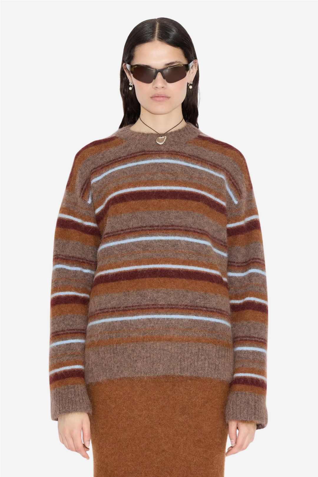 Fluffy Stripe Crew Brown Stripe
