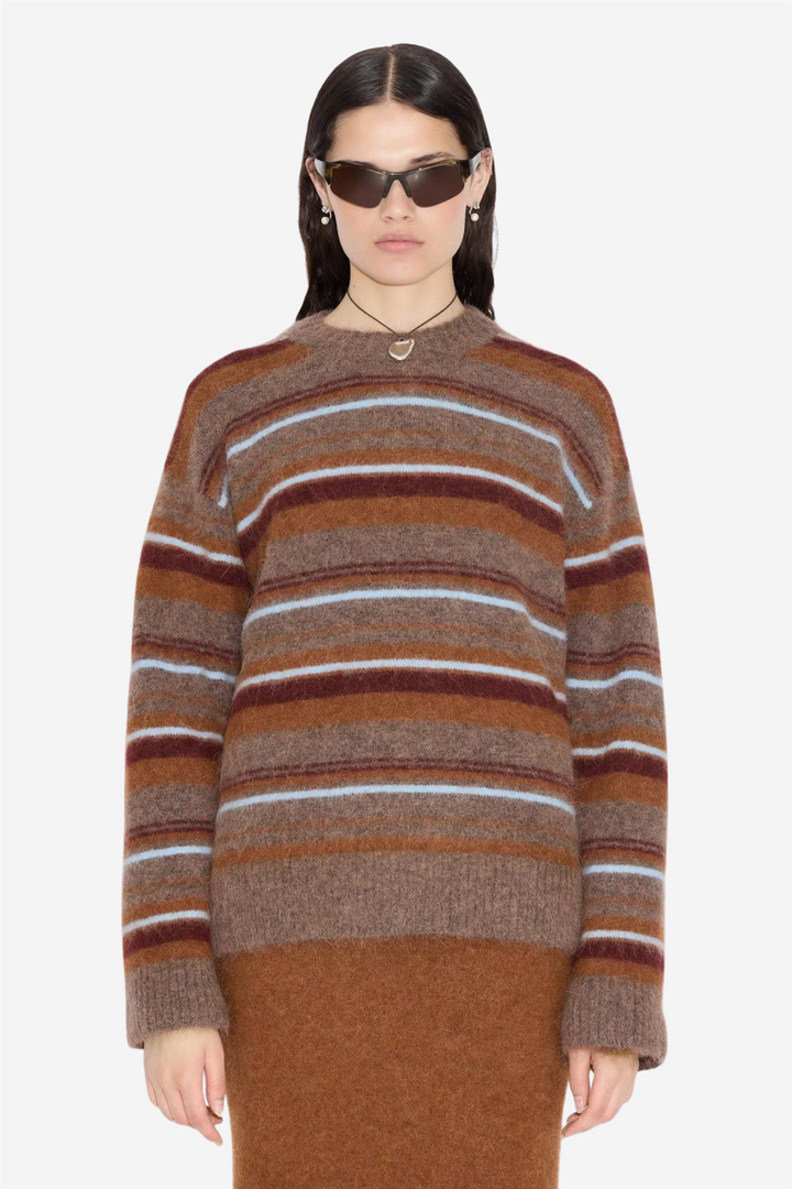 Fluffy Stripe Crew Brown Stripe