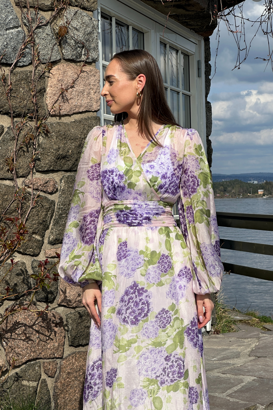 Cupro Tieband Gown Purple Flowerfield