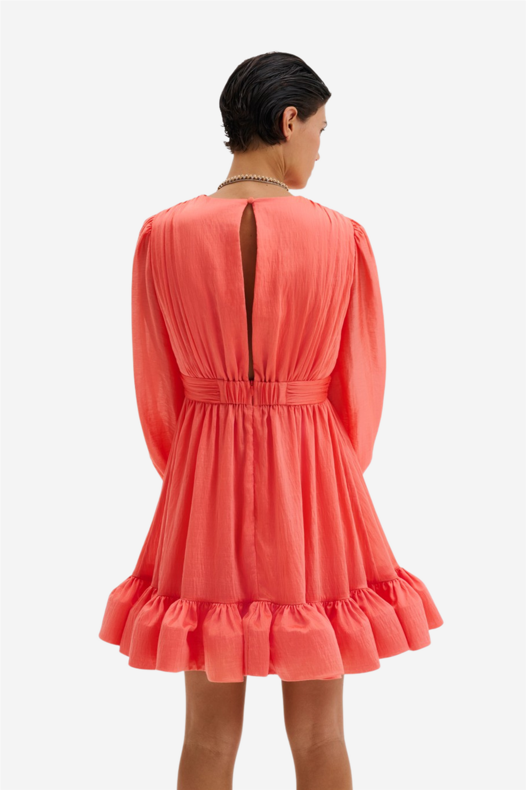 Jadie V-Neck Ruffled Mini Dress Coral