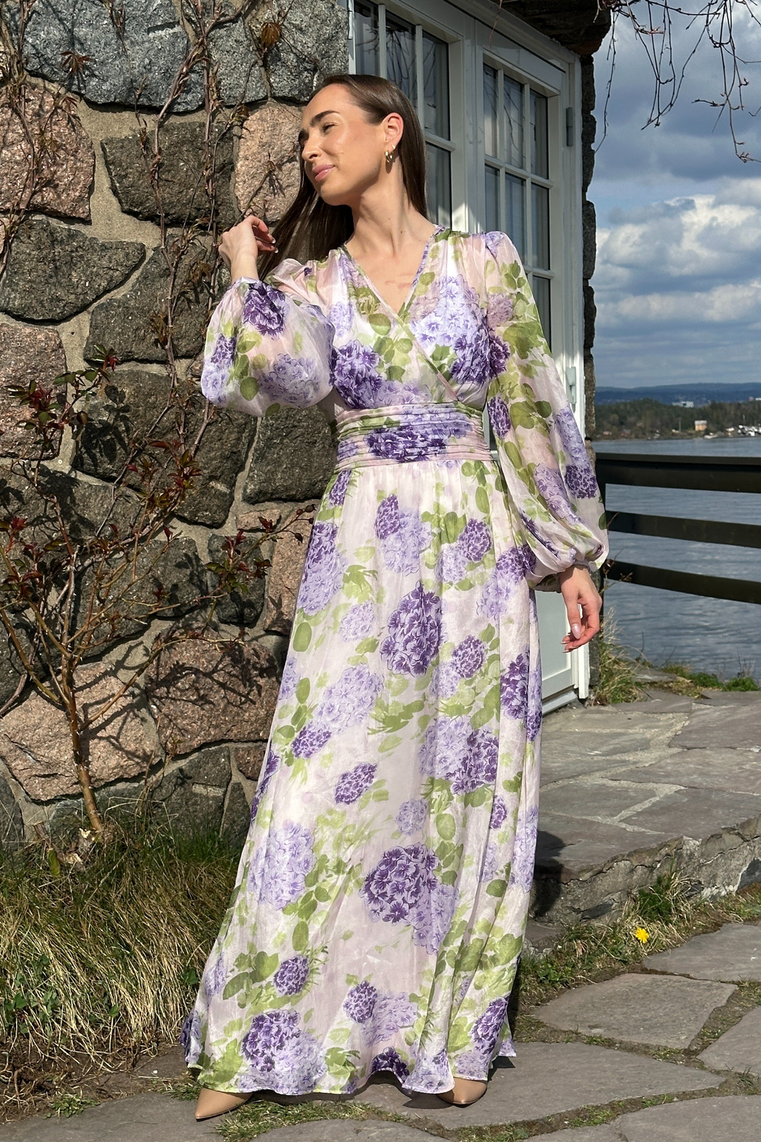 Cupro Tieband Gown Purple Flowerfield