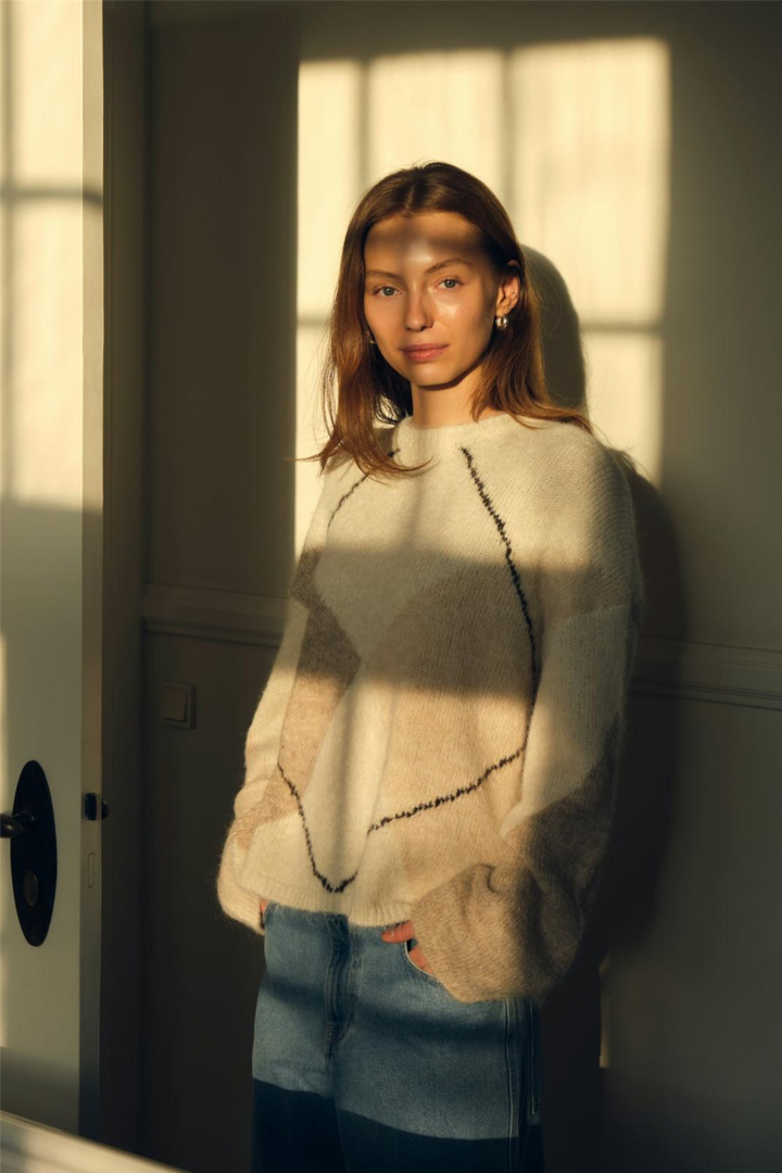 Inga Check Fluff Knit Blouse Creme