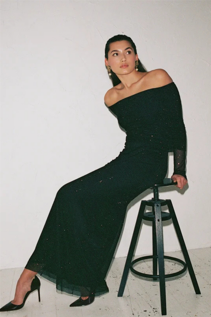 Edith Rhinestone Dress Black