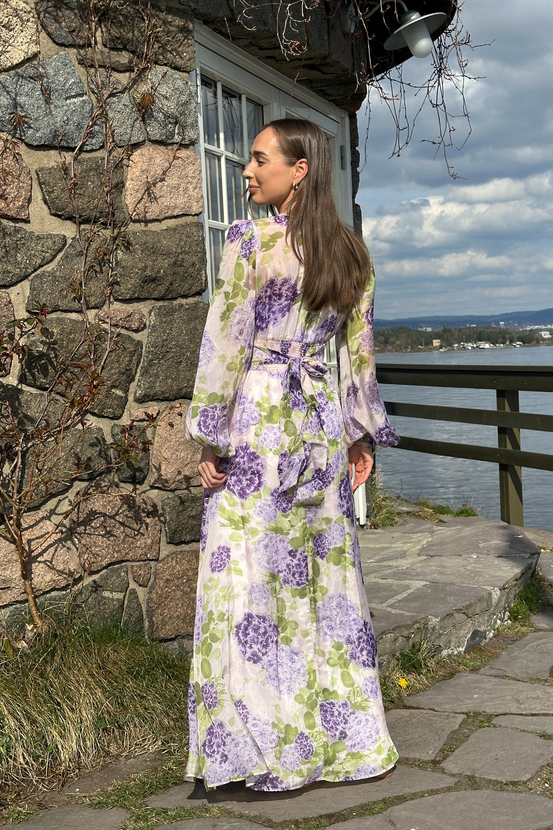 Cupro Tieband Gown Purple Flowerfield