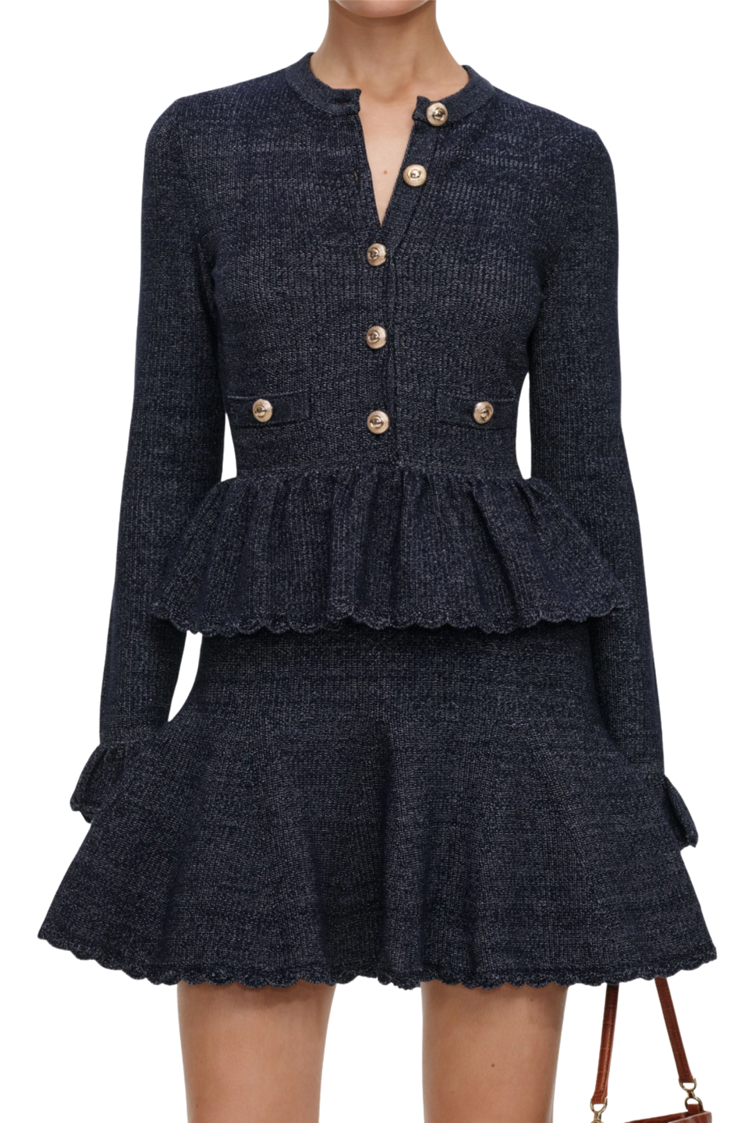 Textured Knit Mini Dress Navy