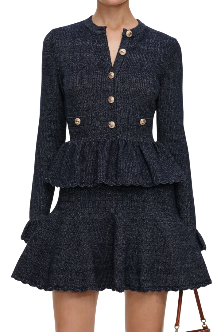 Textured Knit Mini Dress Navy