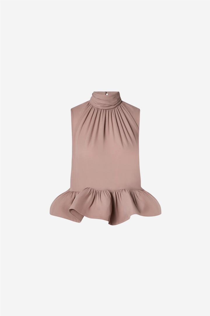 Lune Halterneck Frilled Hem Blouse Taupe