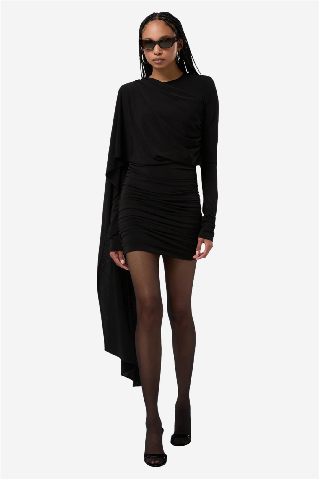 Xenia Cape Effect Mini Dress Black