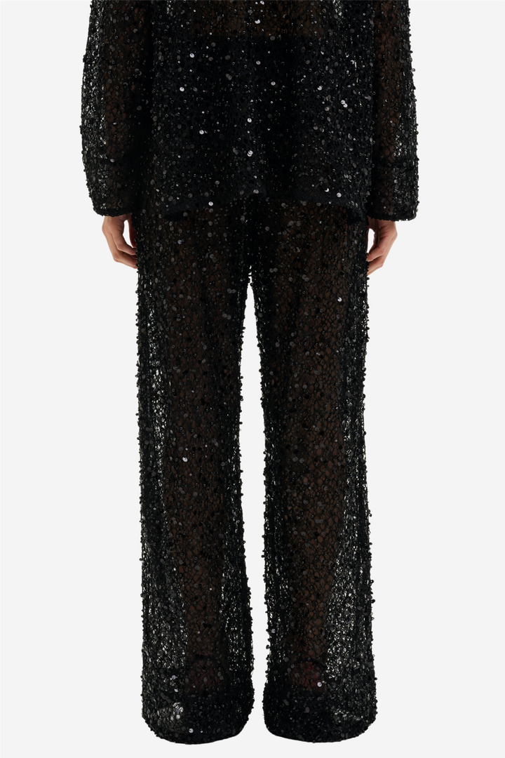 Pamela Embellished Lace Trousers Black