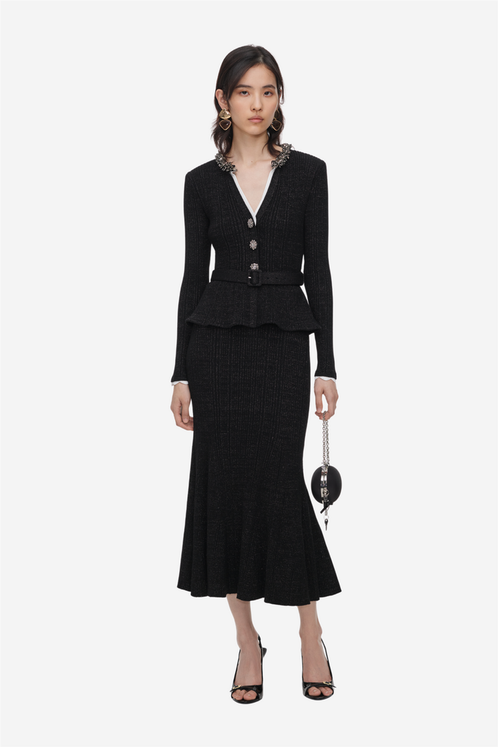 Lurex Rib Knit Midi Dress Black