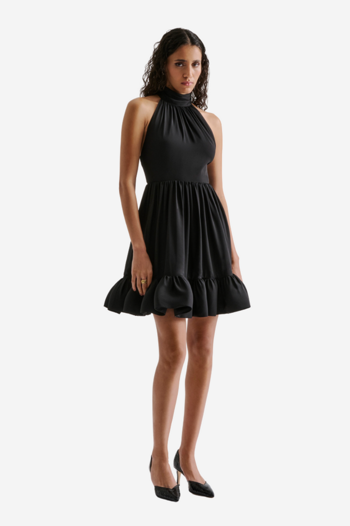 Fern Halterneck Ruffled Mini Dress Black
